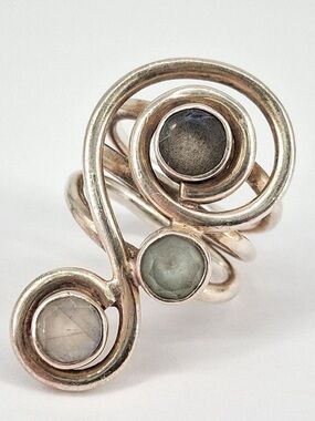 Sterling Silver Swirl Ring with Grey Moonstone Accents - Women Jewelry